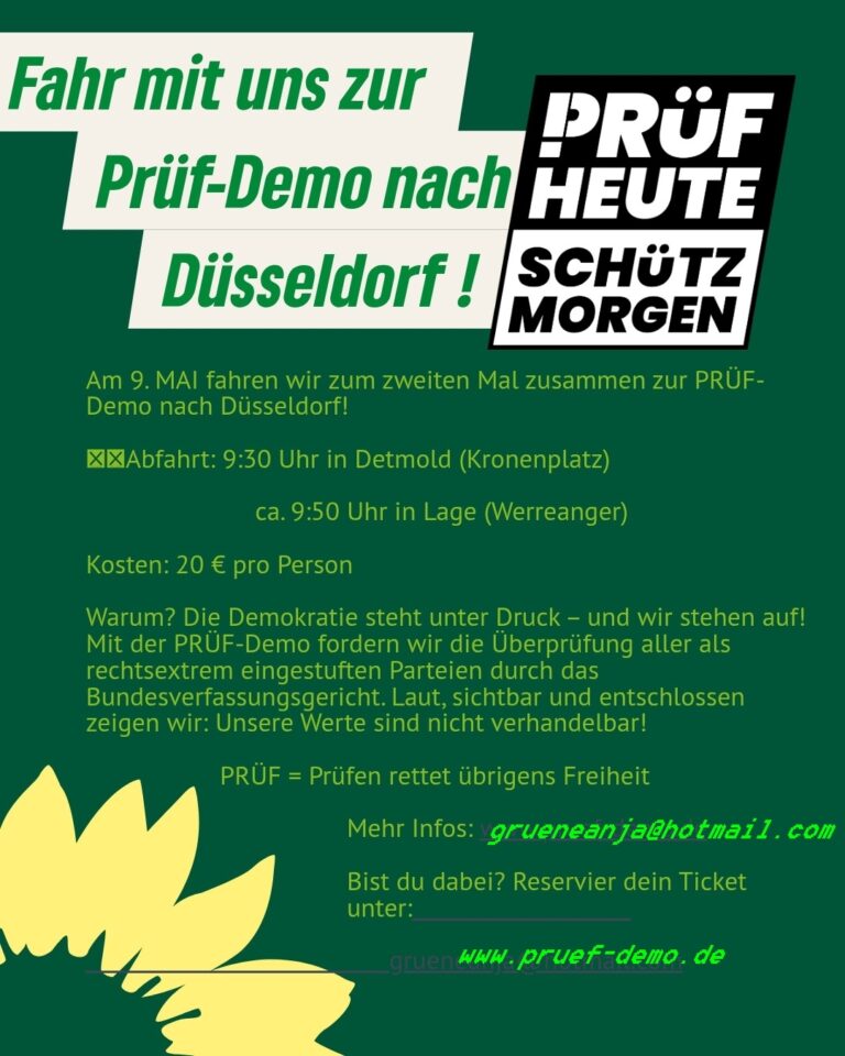 Fahrt mit uns zur Prüf-Demo am 9. Mai